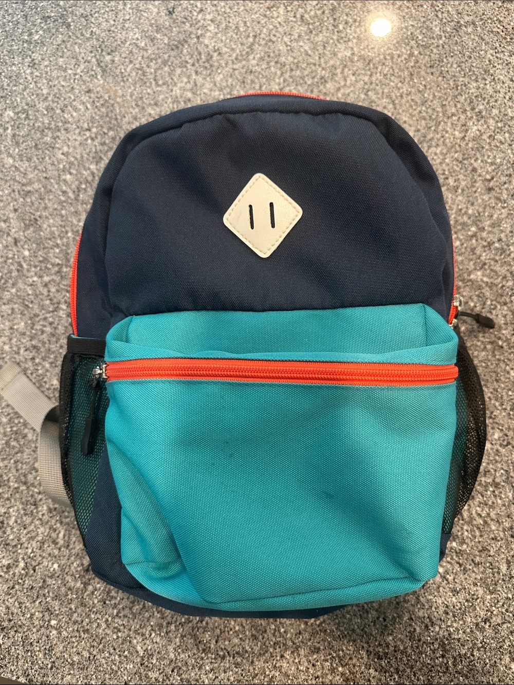 Navy and Teal Youth Daypack with Orange Zipper Accents by Steamed Bun